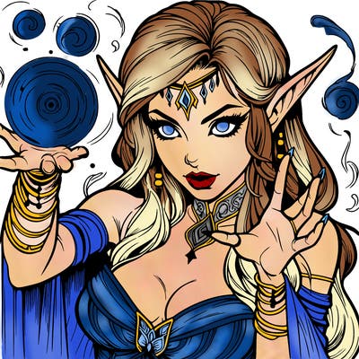 realistic scary beautiful elf sorceress casting spell