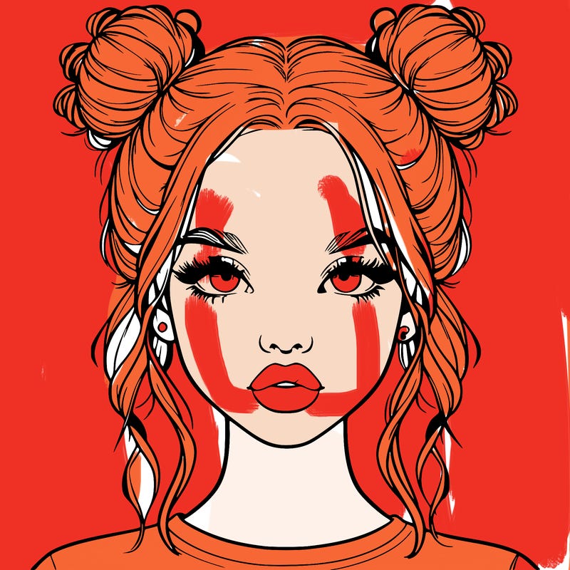 realistic girl with two buns in hair and lips