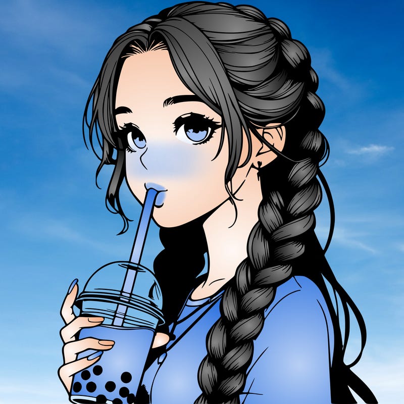 realistic girl with braided hair drinking boba