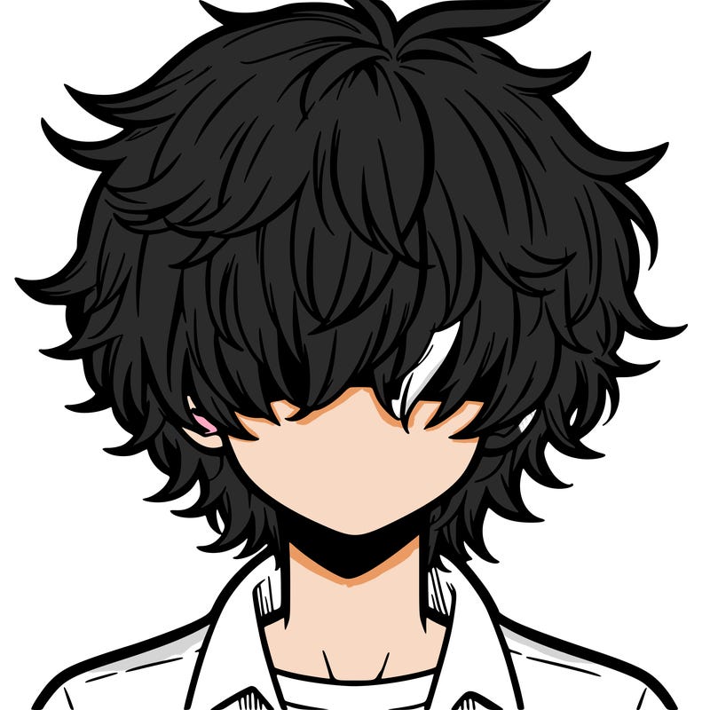 manga boy fluffy hair covering his eyes