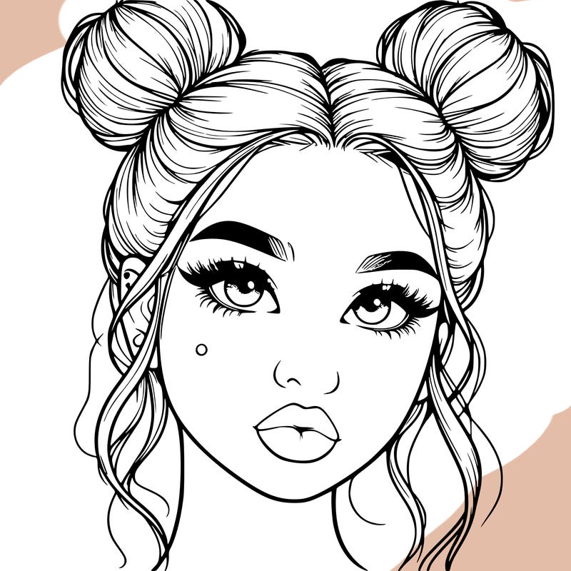 realistic girl with two buns on her hair and lips