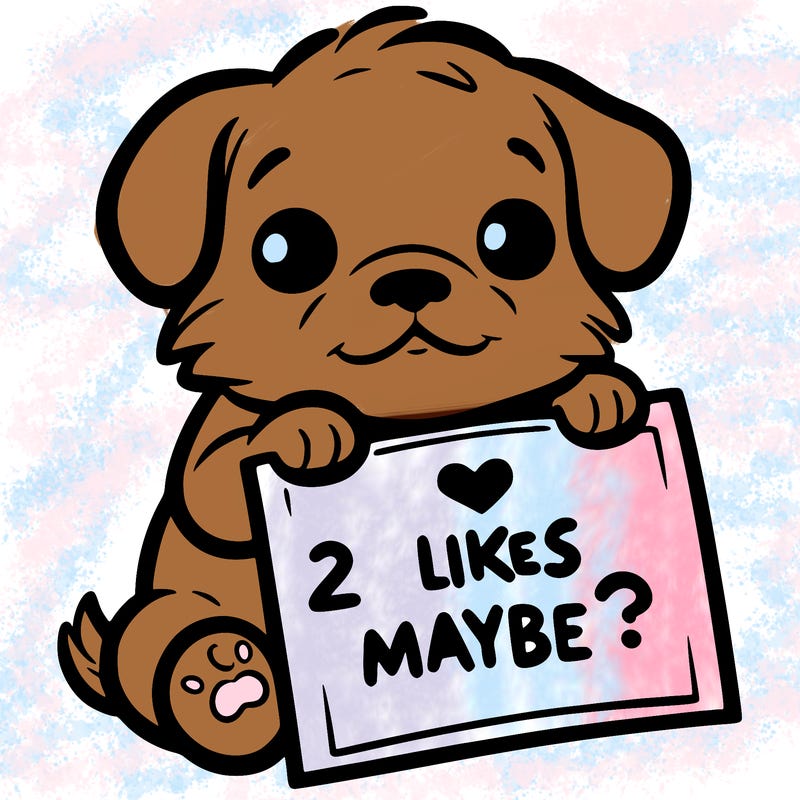 a puppy holding a sign that says 2 likes maybe?