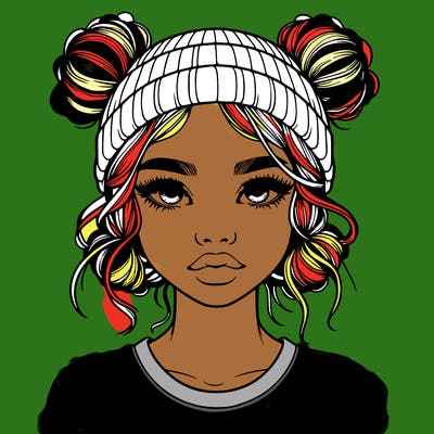 realistic girl with buns in her hair with a beanie on