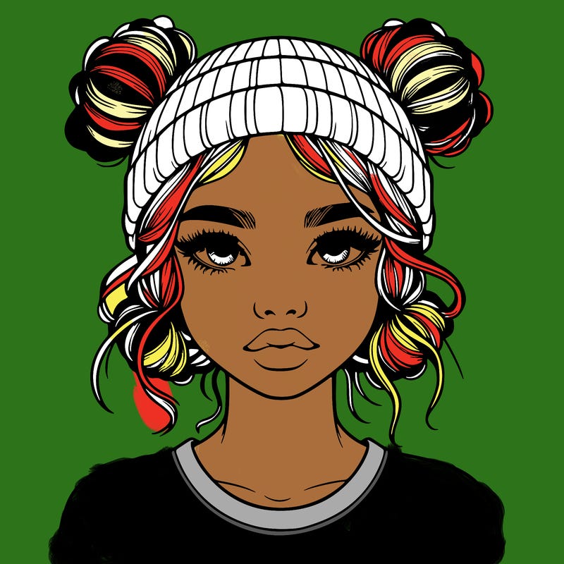 realistic girl with buns in her hair with a beanie on