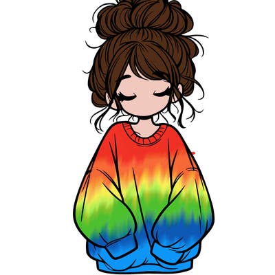 girl with baggy sweatshirt and messy bun