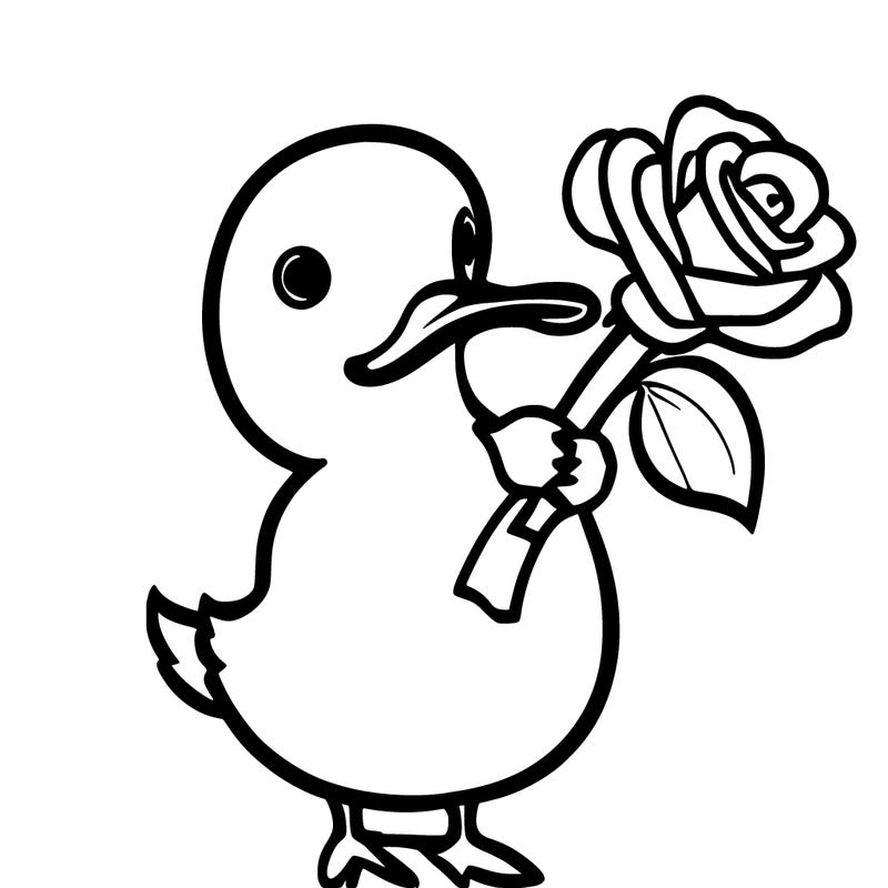 a duck holding a rose