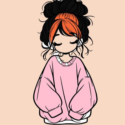 girl with baggy sweatshirt and messy bun