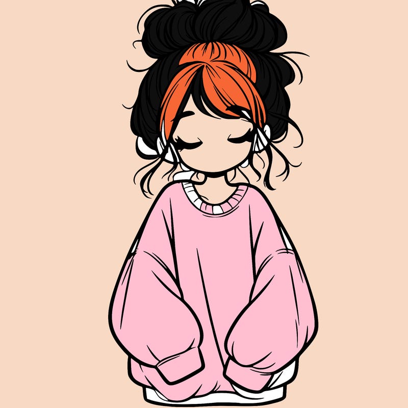 girl with baggy sweatshirt and messy bun