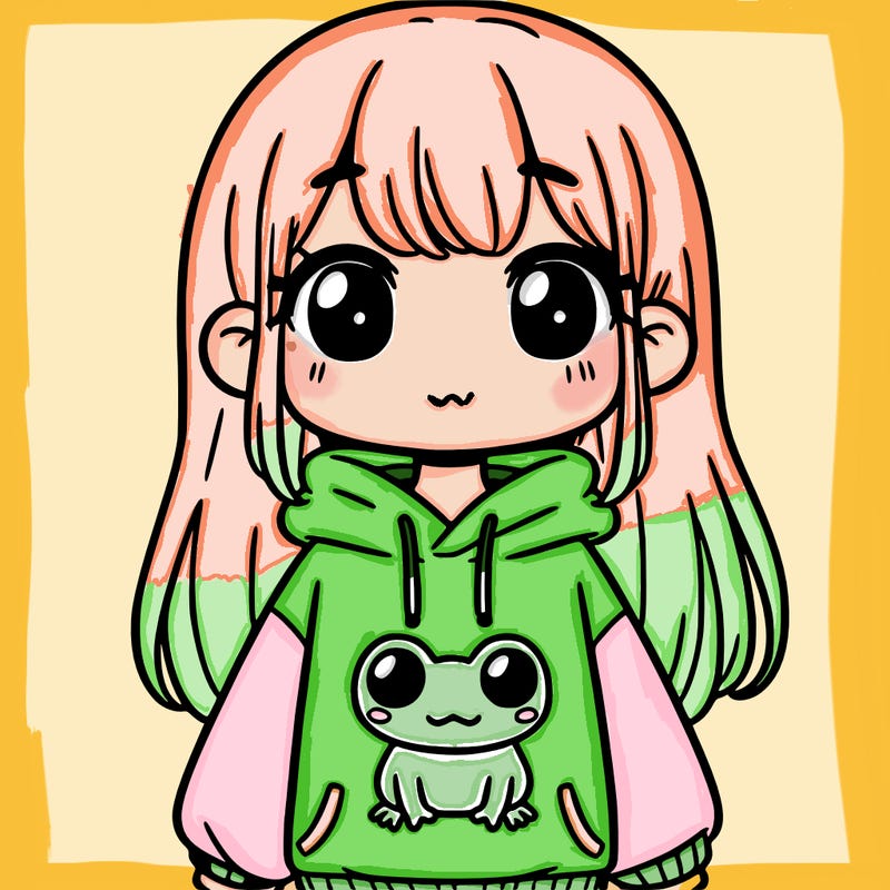 girl wearing frog sweatshirt