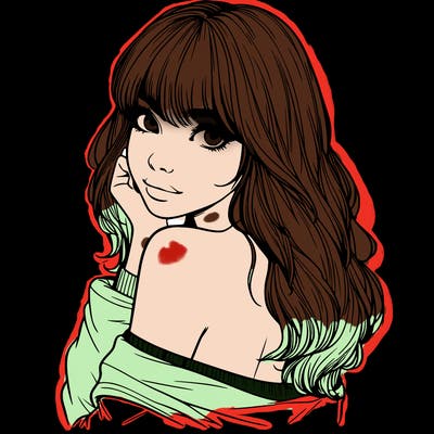 realistic girl with bangs looking over her shoulder