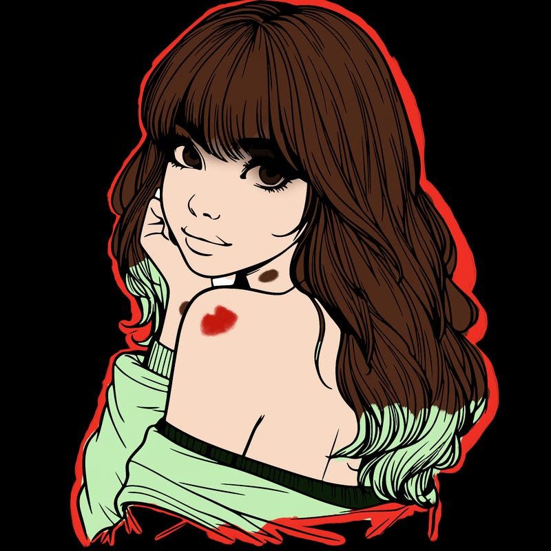 realistic girl with bangs looking over her shoulder