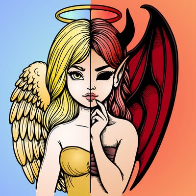 realistic angel half demon