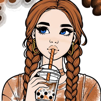 realistic girl with braided hair drinking boba