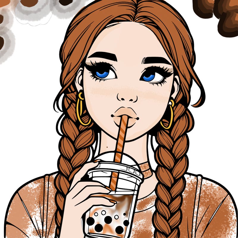 realistic girl with braided hair drinking boba