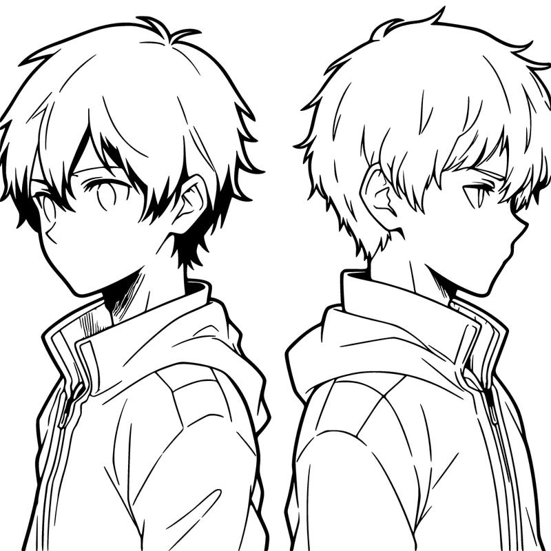 two anime boys with one looking straight and the other looking away