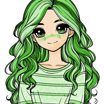realistic girl with long, wavy hair and cute shirt