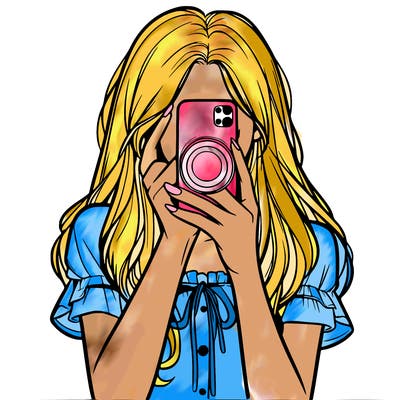 a realistic girl holding her phone taking pictures