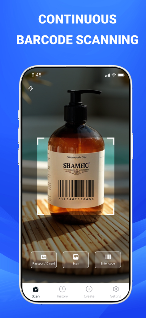 iQR Scanner Pro app interface scanning a barcode on a product bottle