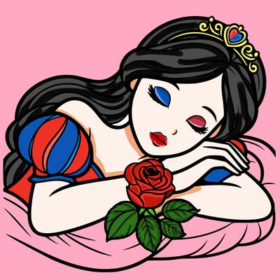 a fairytale princess sleeping with her hands crossed on her chest and a rose on her chest realistic