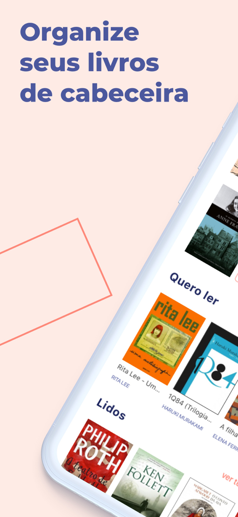 Interface of Cabeceira app displaying organized reading lists and book covers
