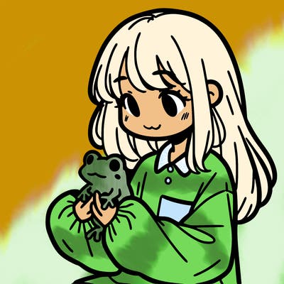 girl with long hair and a oversized shirt. and she is holding a frog