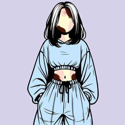 realistic girl faceless with baggy pants and a crop top