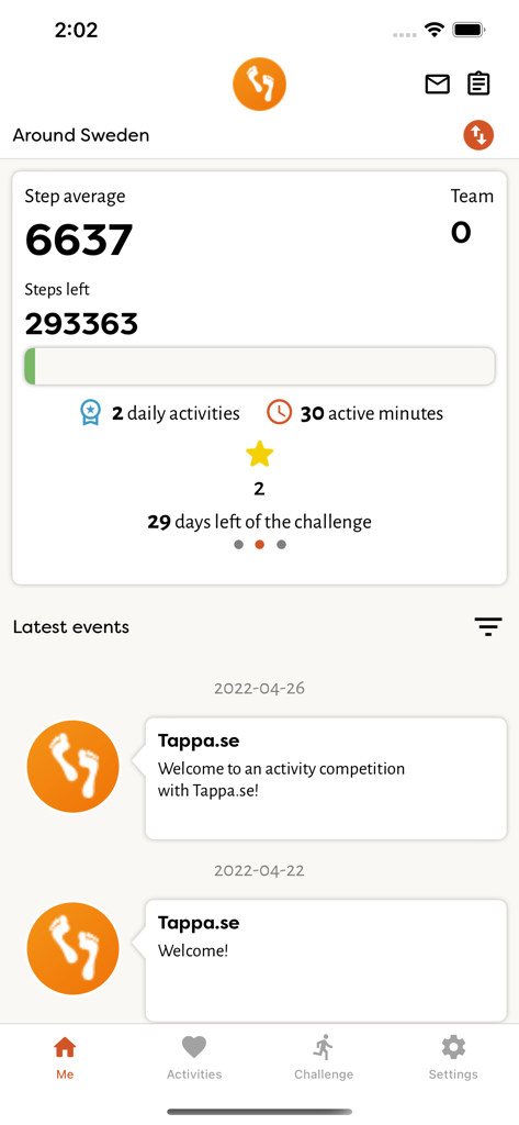 Tappa Pro dashboard showing step average and remaining challenge days