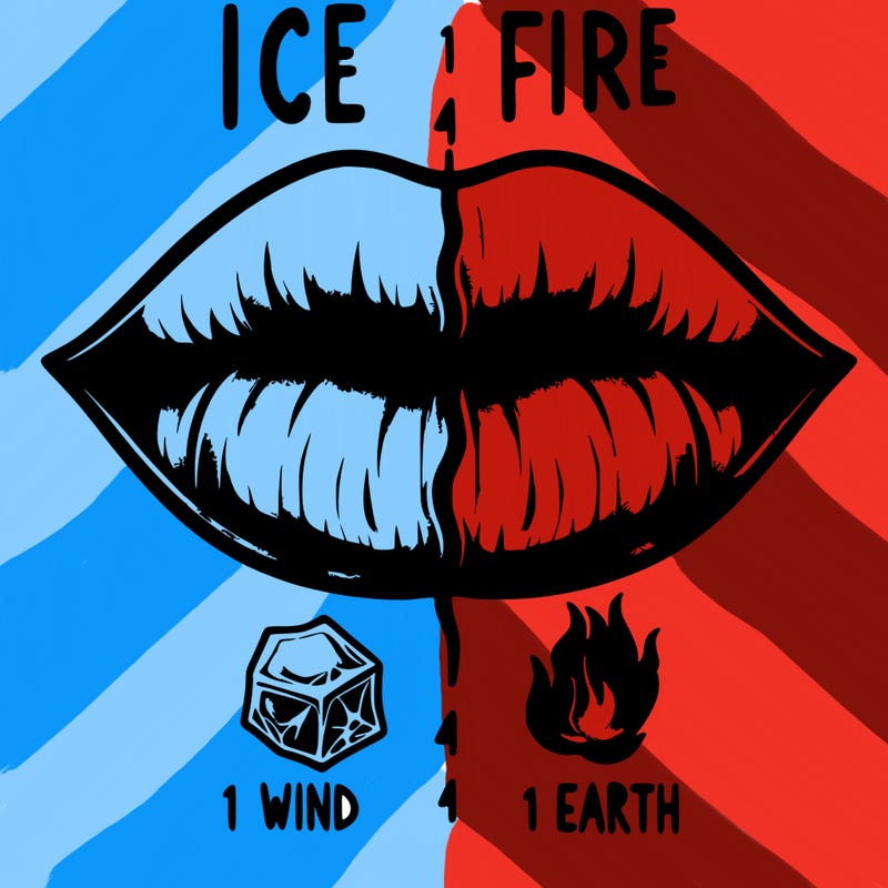 realistic lip split in fourth . 1 fourth ice 1 fire 1wind 1 earth