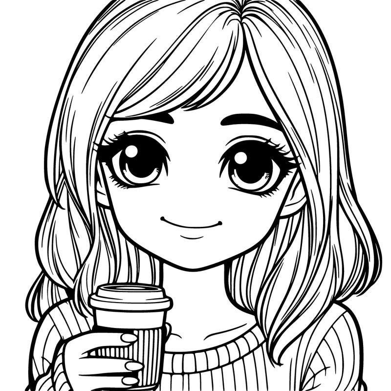 realistic girl holding up a cup of coffee