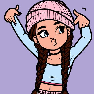 realistic teenage girl with braids and a beanie and crop top doing 🫶🏼