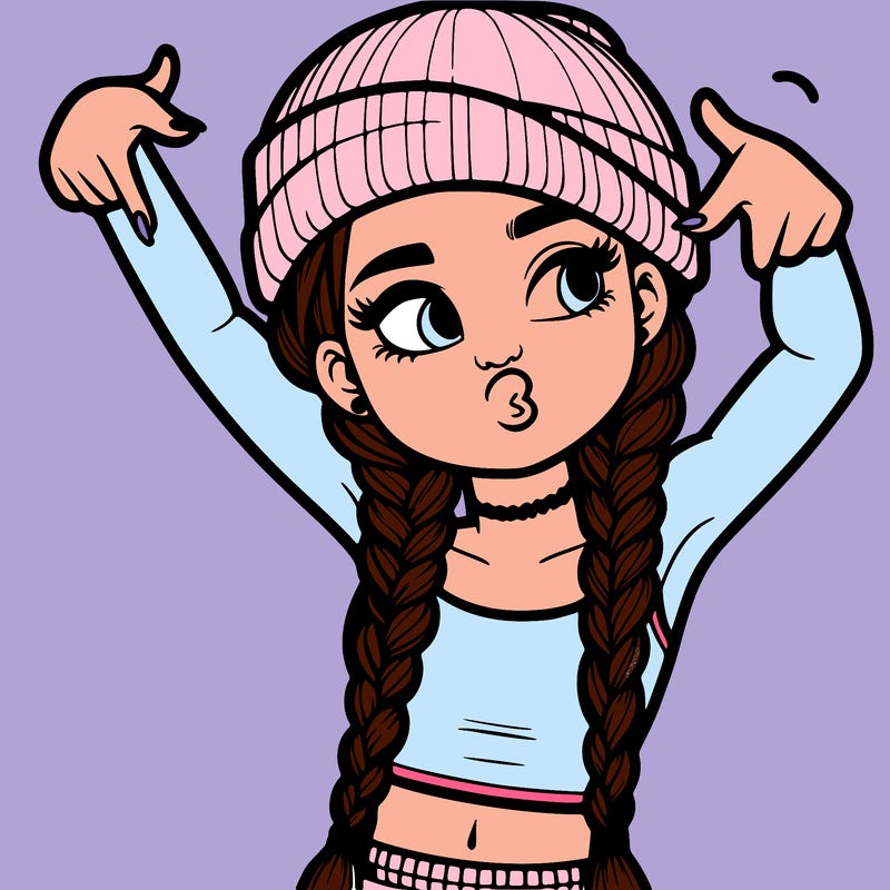 realistic teenage girl with braids and a beanie and crop top doing 🫶🏼