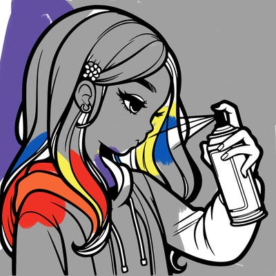 a realistic girl spray painting