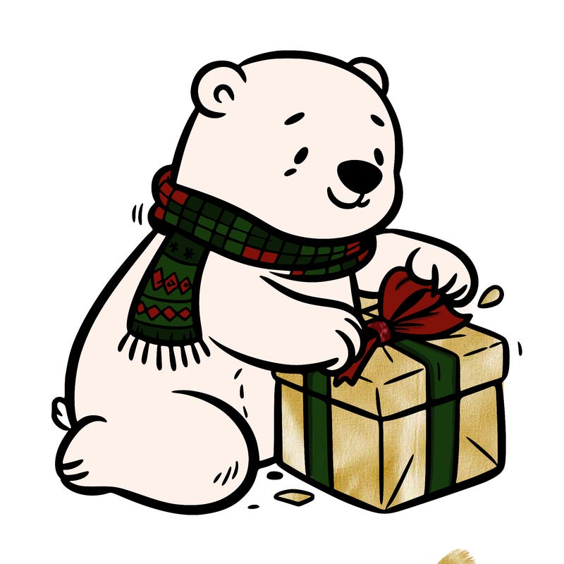 polar bear wrapping a present