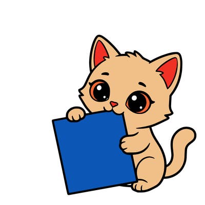 a small cat with a blank sheet of paper in its hand. the cat is sooooooo cute!