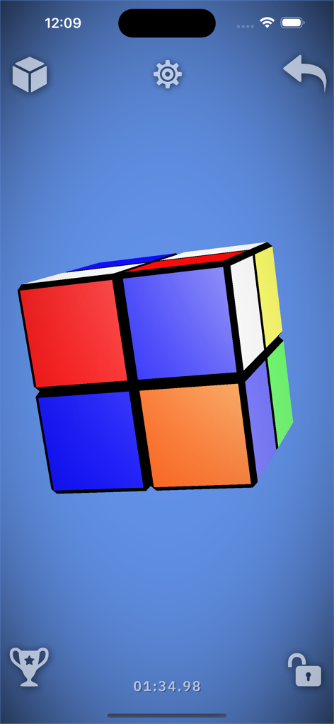 Magic Cube Puzzle 3D - Magic Cube Puzzle 3D gameplay showing a 2x2x2 cube and timer