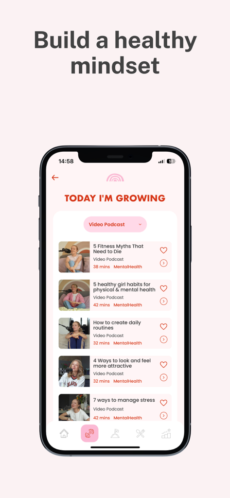 Grow with Anna - Grow with Anna App-Oberfläche mit einer Sammlung von Videopodcasts zum Aufbau einer gesunden Denkweise