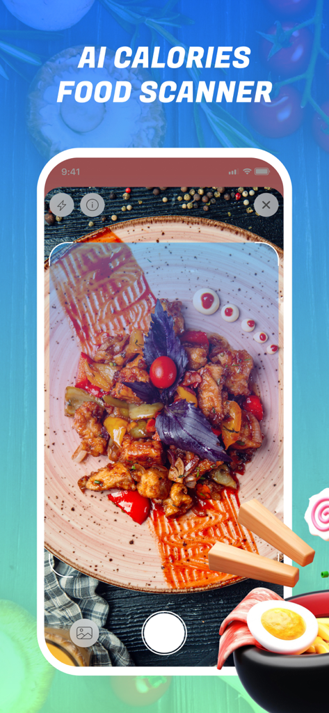 Calorie AI・Loss Weight Tracker - A smartphone displaying the Calorie AI food scanner identifying a meal on a plate.