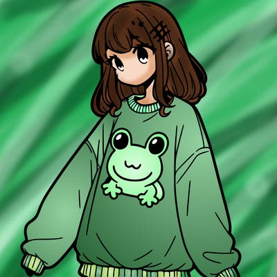 girl wearing frogging sweatshirt