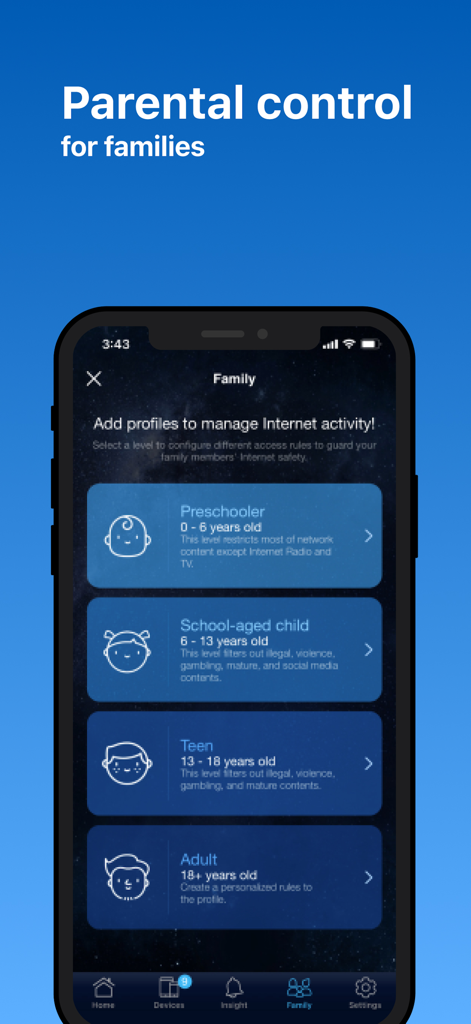 ASUS Router - Impostazioni dei controlli parentali dell'app ASUS Router per la sicurezza di Internet per la famiglia
