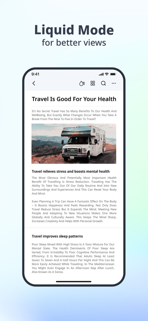 PDFelement app interface showing Liquid Mode for optimized mobile PDF reading