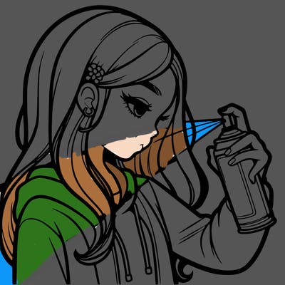 a realistic girl spray painting