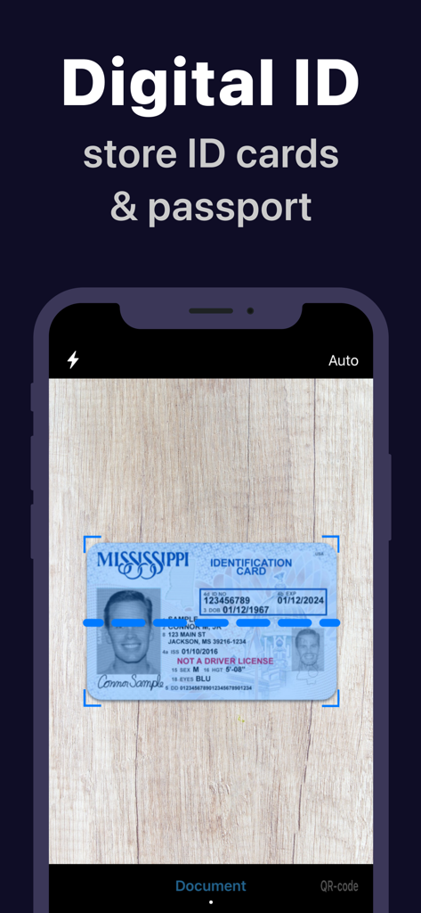 Smartphone scanning an ID card using the Digital ID feature of the Scanner App