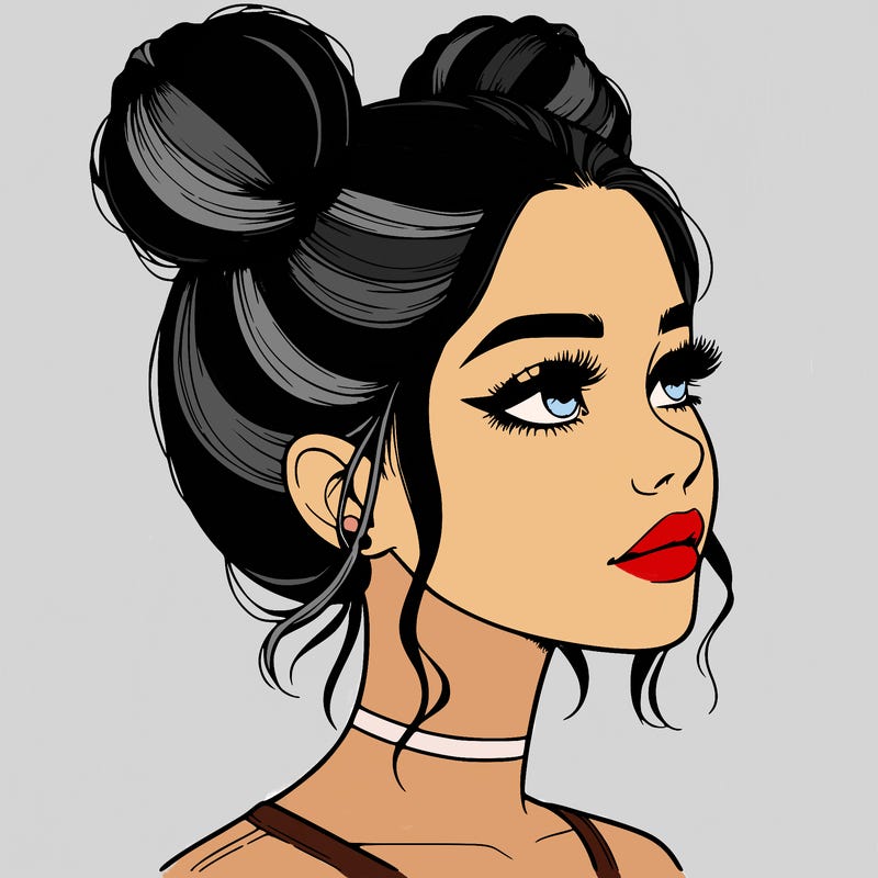 realistic girl with buns on the top of her head