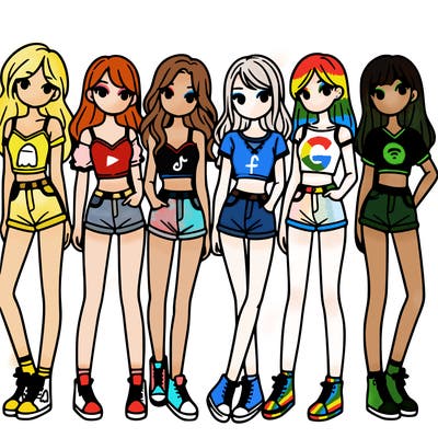 a group of girls wearing crop tops and shorts