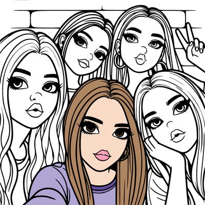 group of teen girls friends y2k up close in a selfie