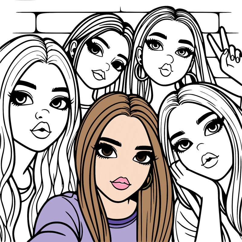 group of teen girls friends y2k up close in a selfie