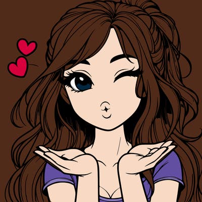 realistic girl winking and blowing a kiss while making heart hands