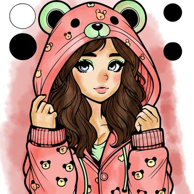 realistic girl in a animal pjs hoodie
