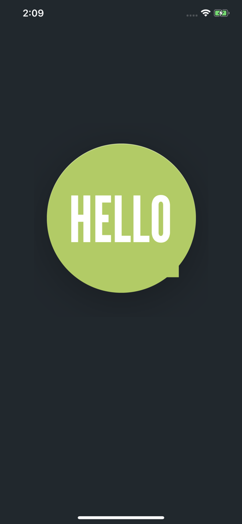 Determine Your Success - A green speech bubble saying HELLO on a dark background in the Determine Your Success app.