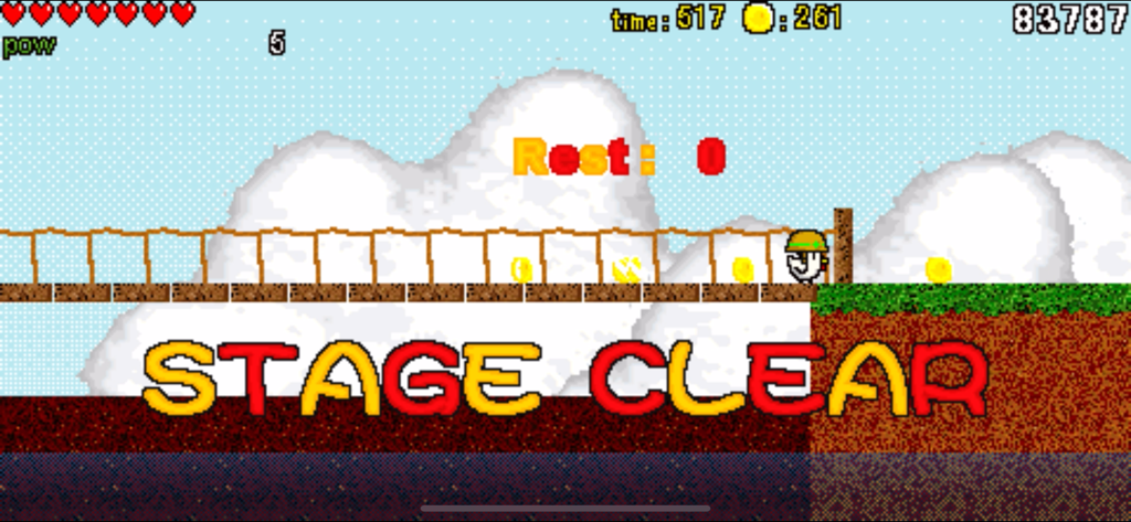 A pixel art game screen from Tori Game showing a bird character and the text STAGE CLEAR.